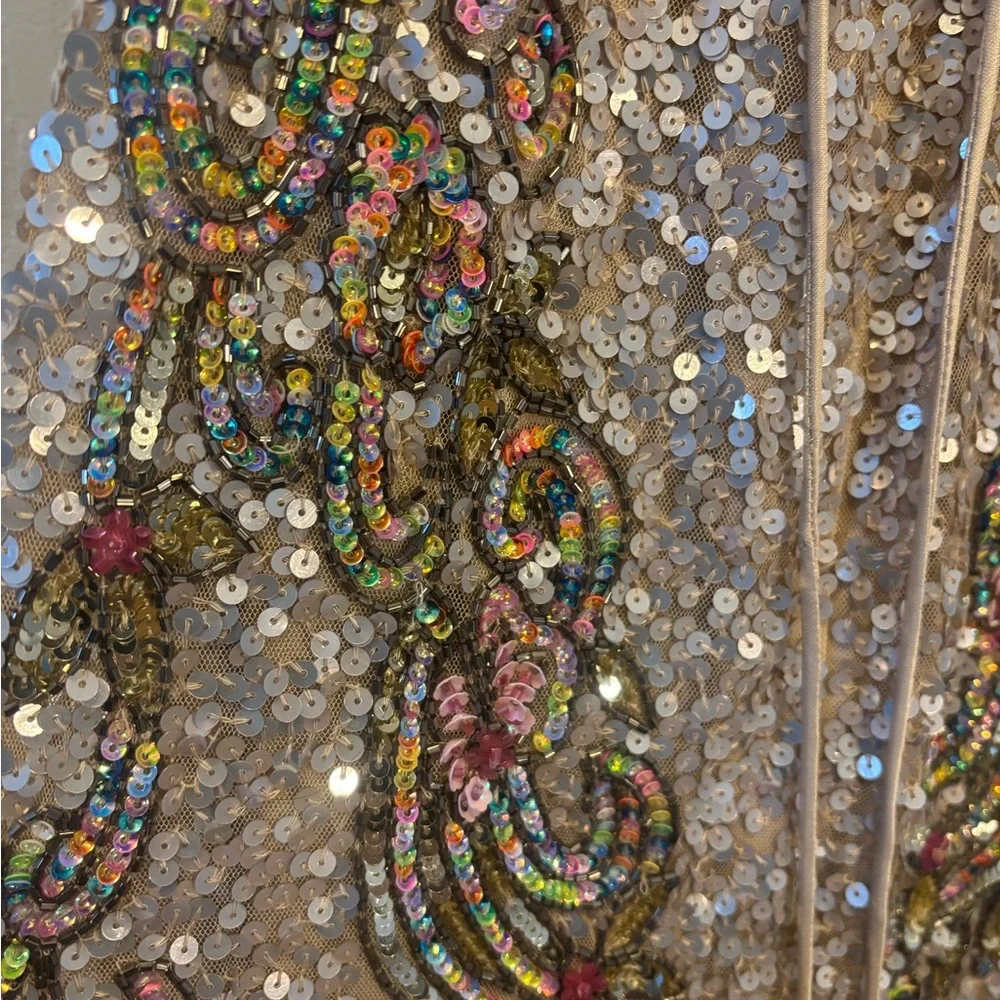 Primavera Couture Silver and Pink Sequin Gown - Picture 7 of 9